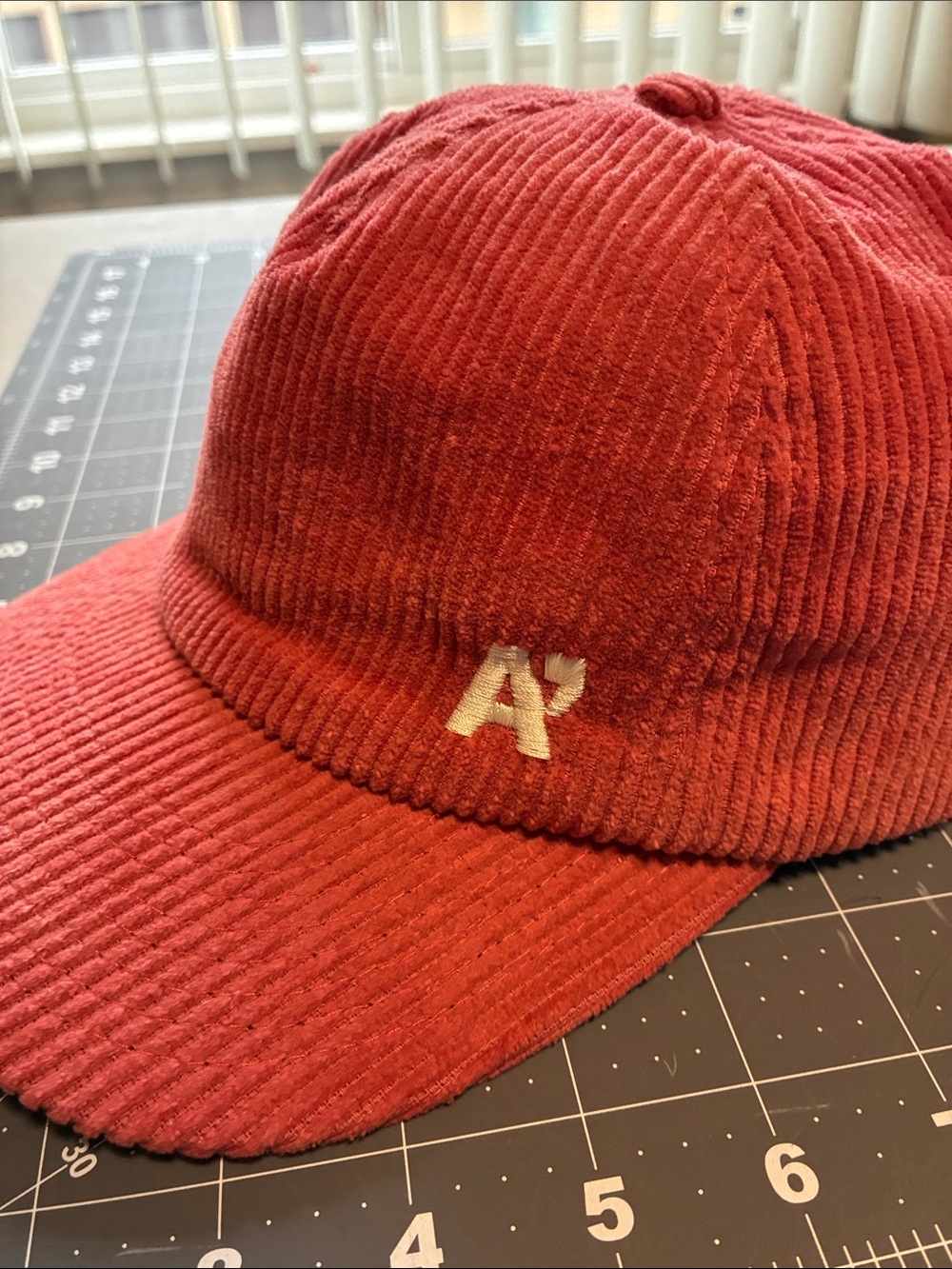 A Apostrophe , Corduroy Baseball Cap in Rust Red with White 'A'  , 100 cotton